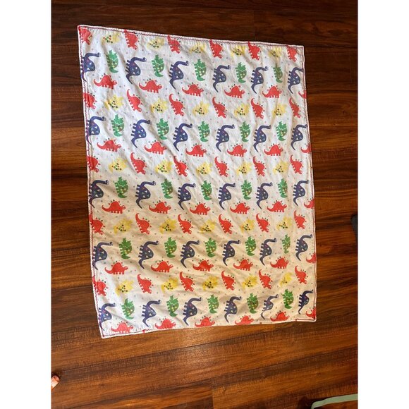 Dinosaurs & Striped Reversible Baby Blanket Cotton 40 x 30 No Tag EUC READ - Picture 2 of 11
